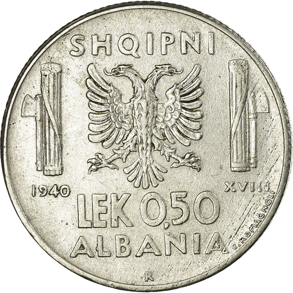 Coin, Albania, Vittorio Emanuele III, 0.50 Lek, 1940, Rome, EF(40-45), Stainless
