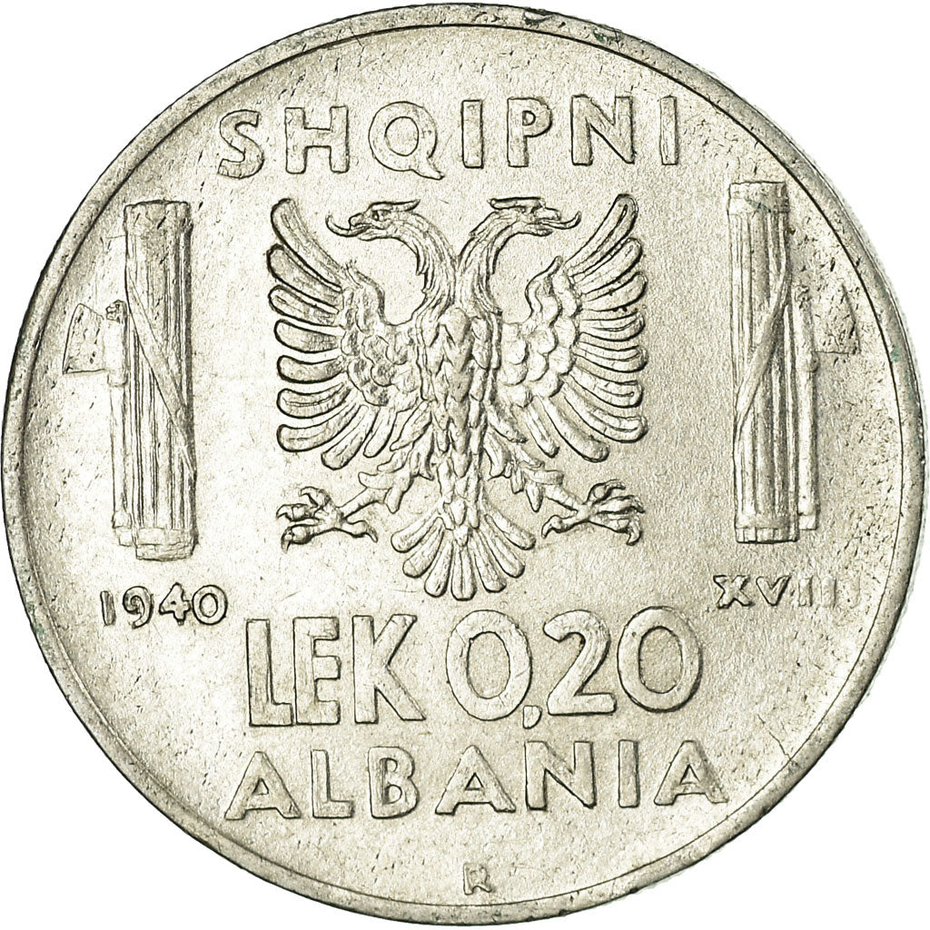 Moneta, Albania, Vittorio Emanuele III, 0.20 Lek, 1940, Rome, BB, Acciaio