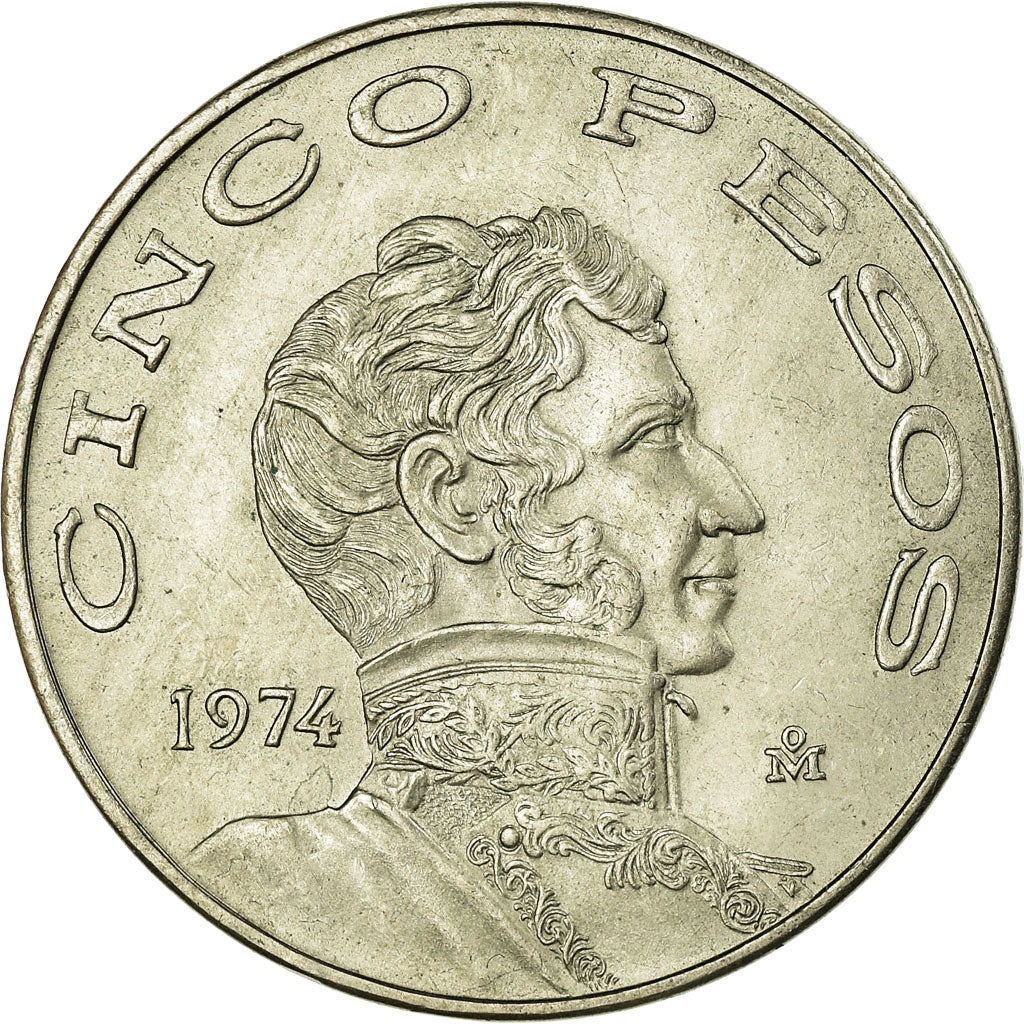 Coin, Mexico, 5 Pesos, 1974, Mexico City, AU(55-58), Copper-nickel, KM:472