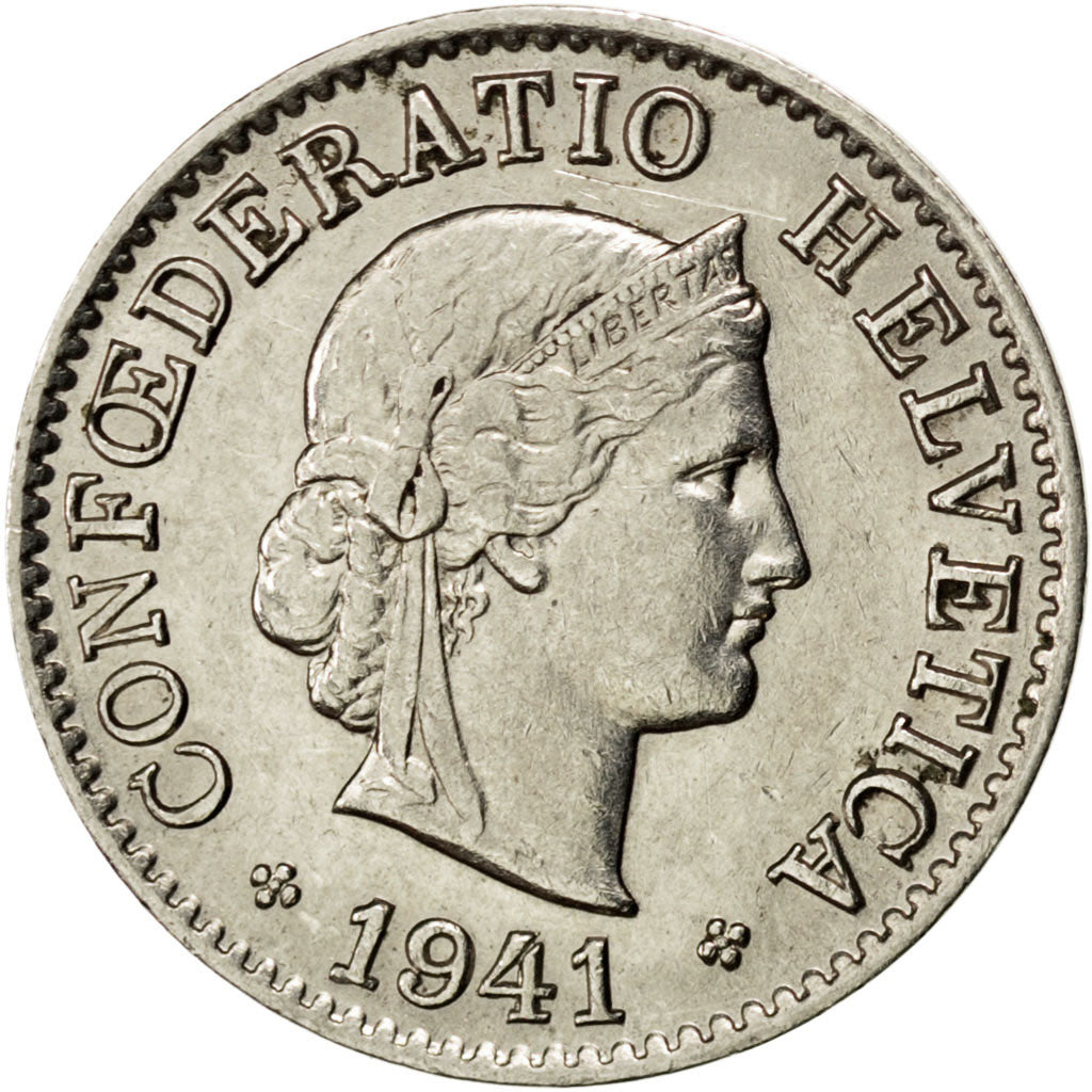 SWITZERLAND, 5 Rappen, 1941, Bern, KM #26b, AU(55-58), Nickel, 17.15, 1.97