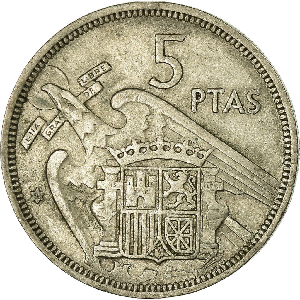 Moeda, Espanha, Caudillo and regent, 5 Pesetas, 1958, AU(50-53), Cobre-níquel