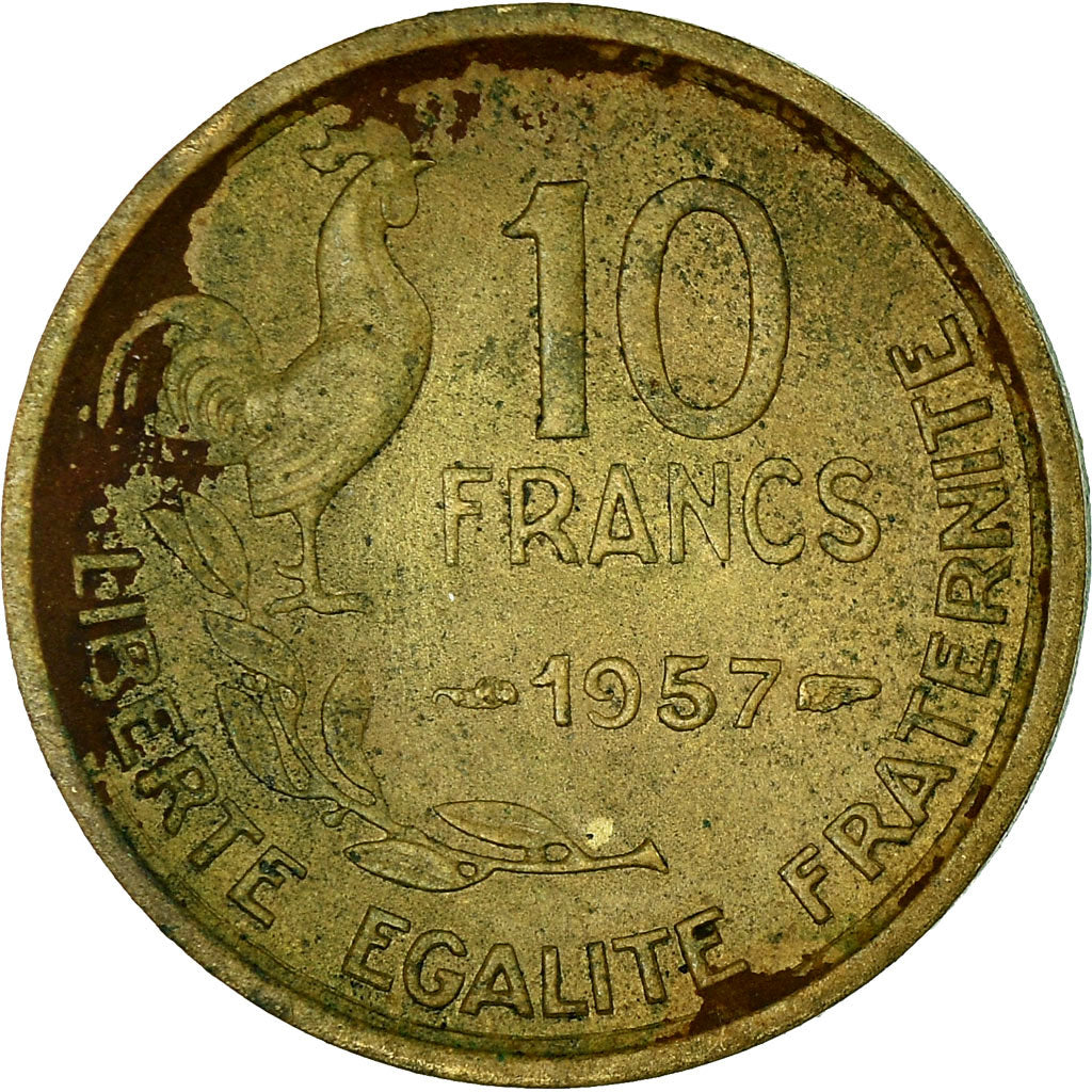 Moeda, França, Guiraud, 10 Francs, 1952, Paris, VF(30-35), Alumínio-Bronze