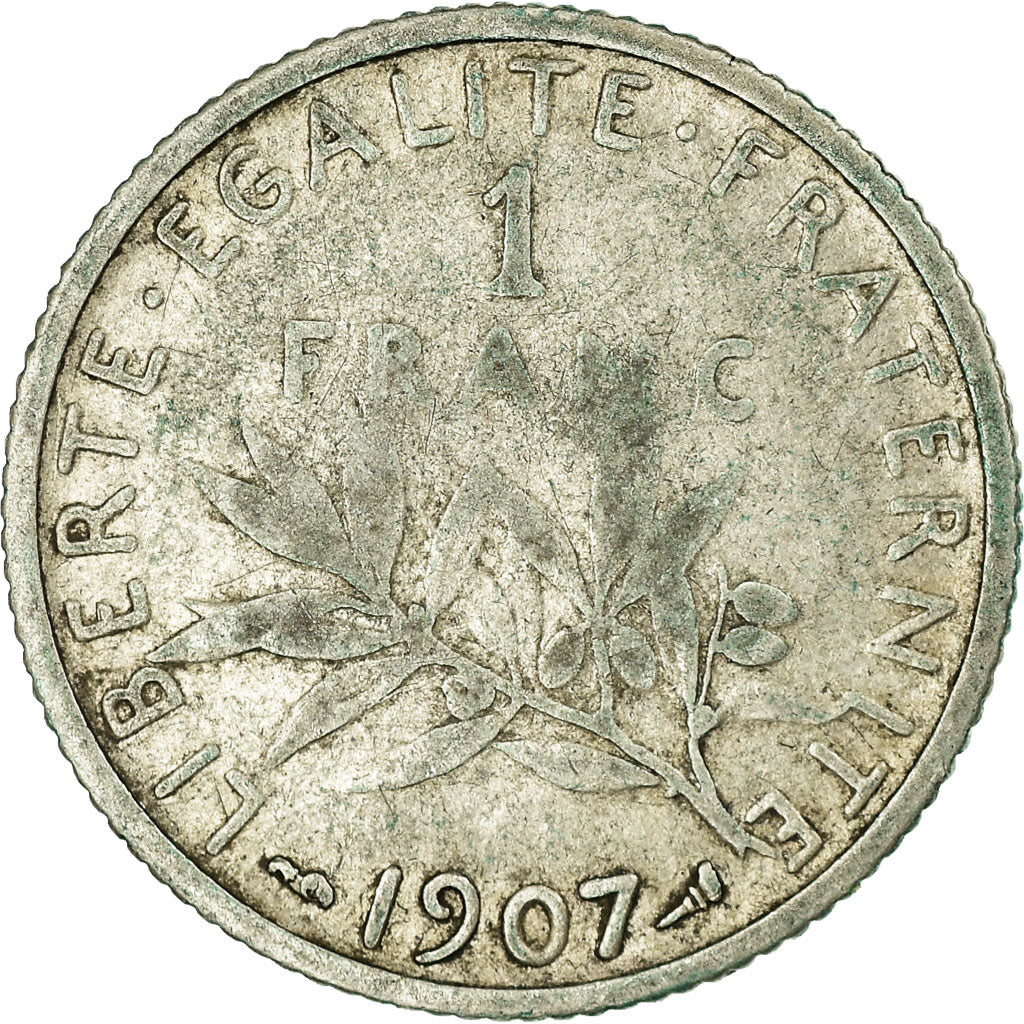 Coin, France, Semeuse, Franc, 1907, Paris, VF(20-25), Silver, KM:844.1