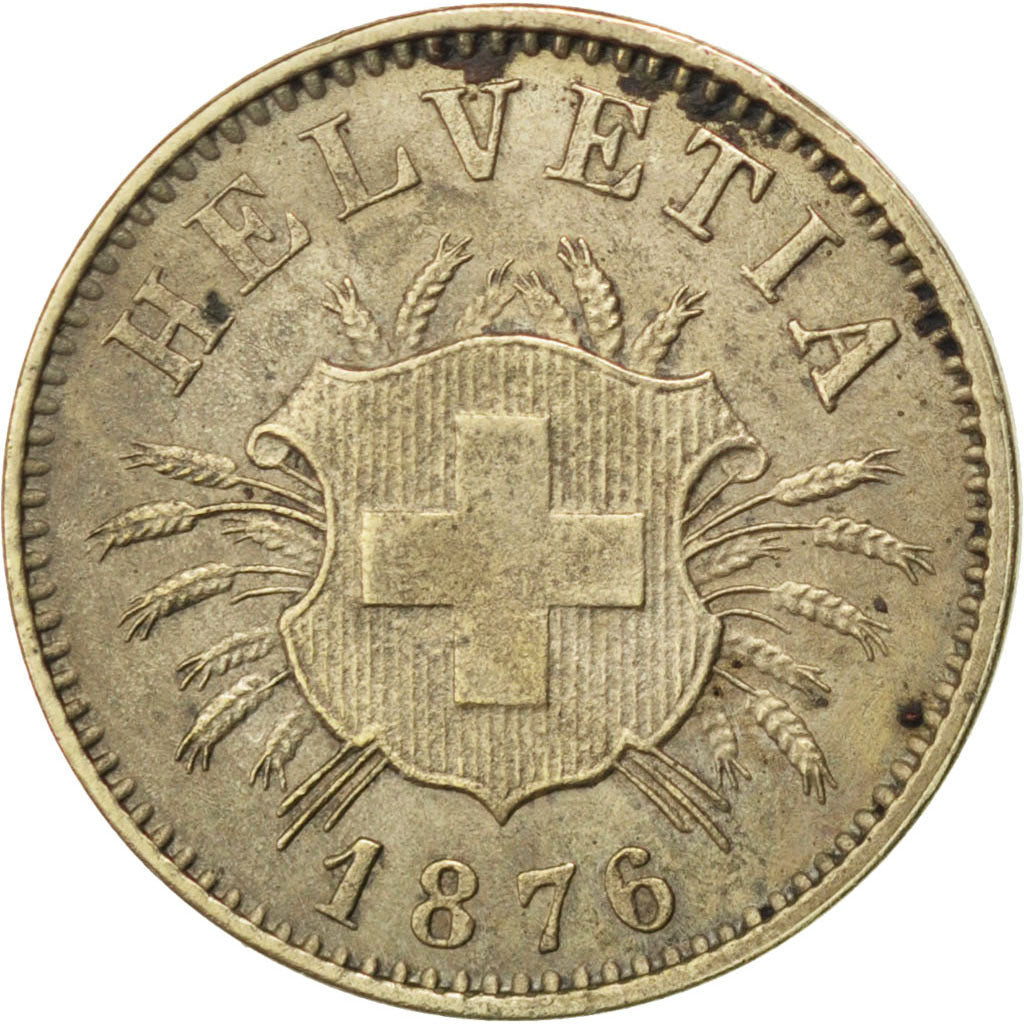 SWITZERLAND, 5 Rappen, 1876, Bern, KM #5, AU(50-53), Billon, 1.71