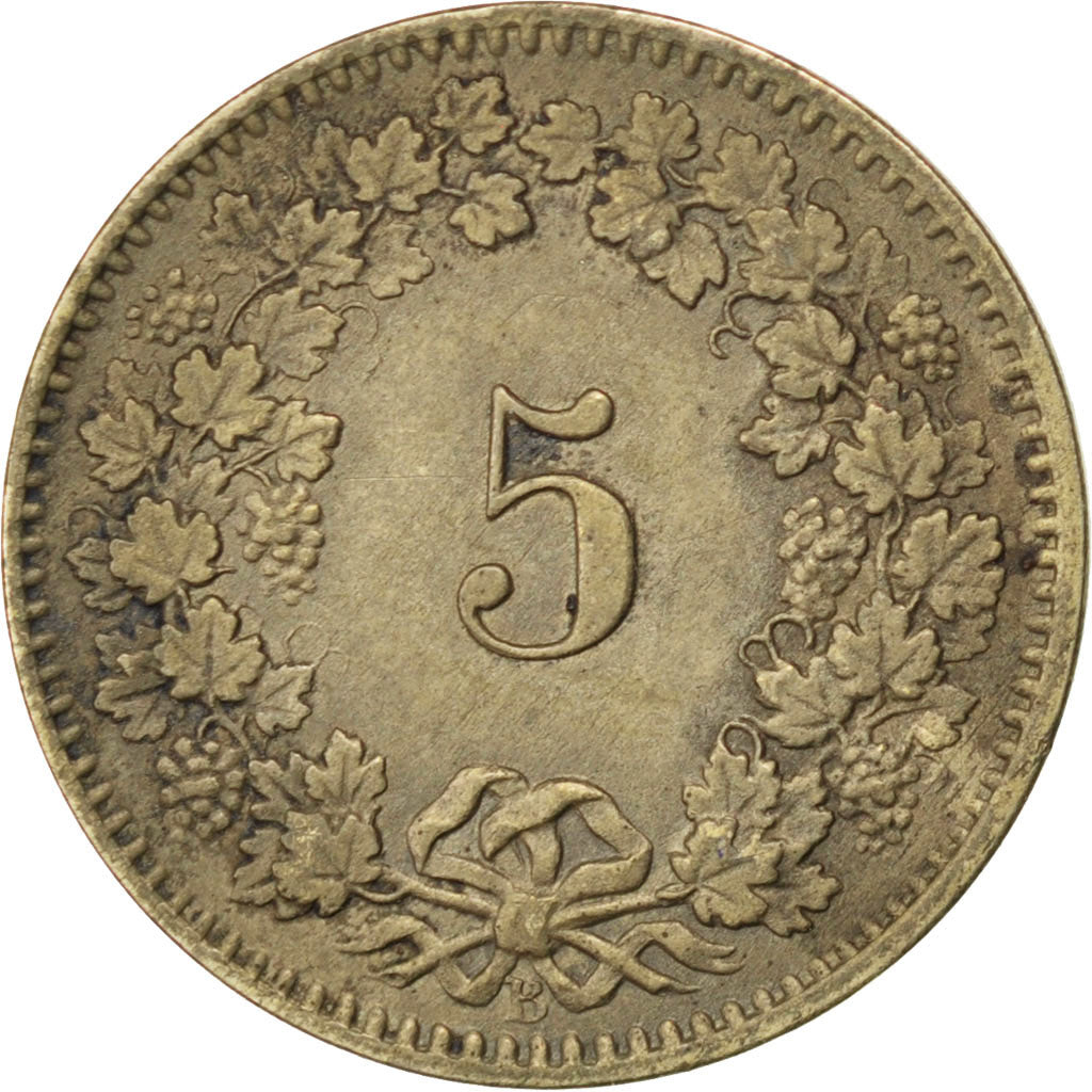 SWITZERLAND, 5 Rappen, 1876, Bern, KM #5, AU(50-53), Billon, 1.71
