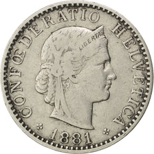 SWITZERLAND, 20 Rappen, 1881, Bern, KM #Pn33, VF(30-35), Copper-Nickel, 3.73