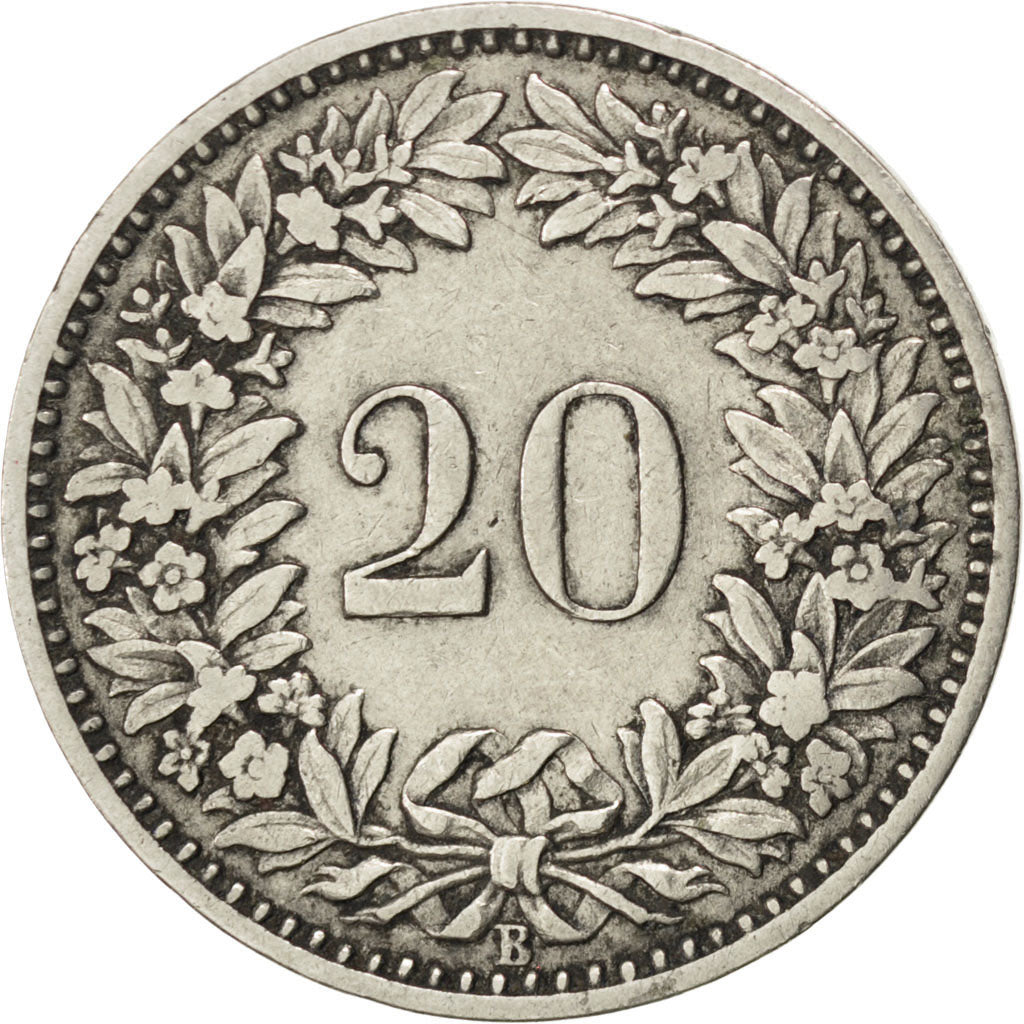 SWITZERLAND, 20 Rappen, 1881, Bern, KM #Pn33, VF(30-35), Copper-Nickel, 3.73