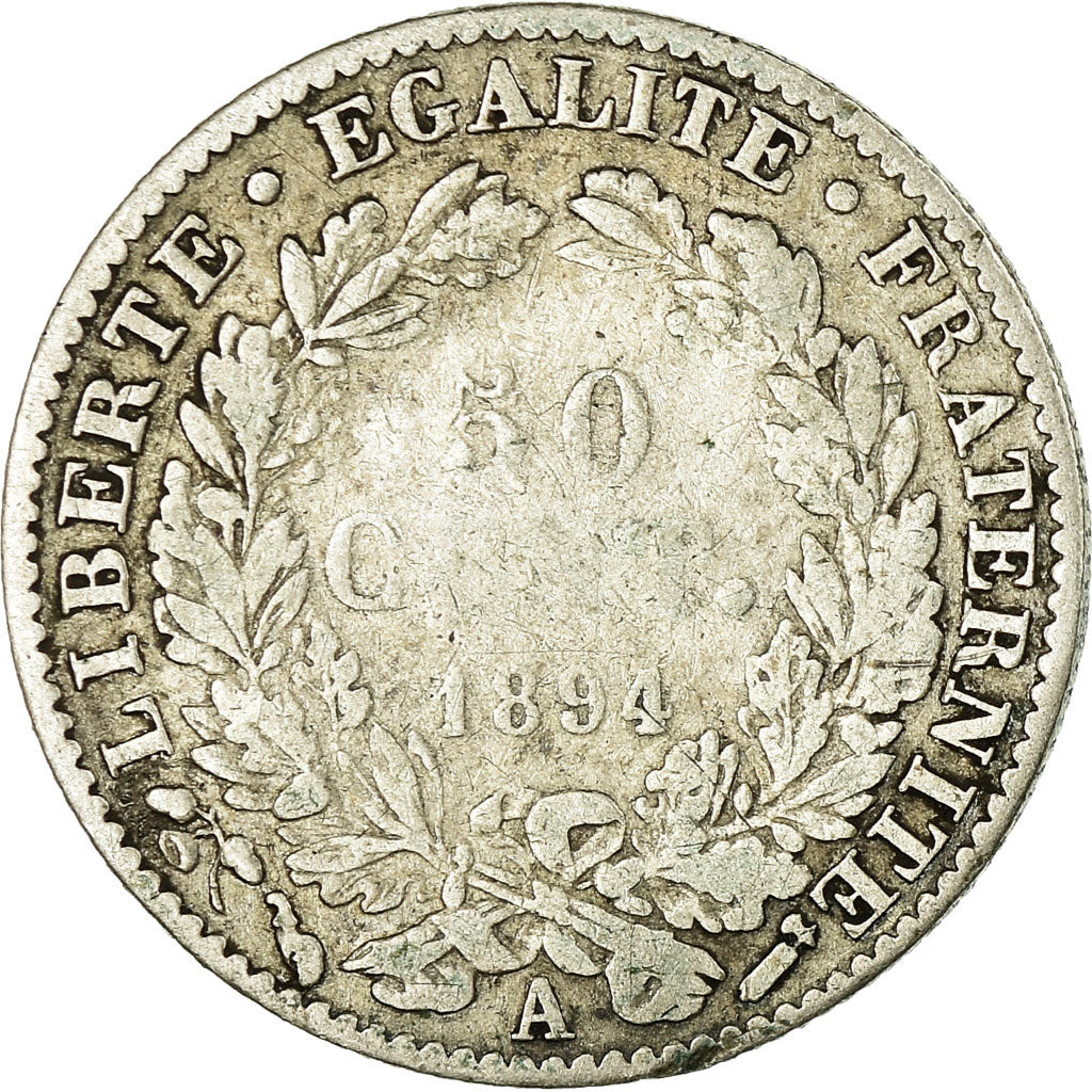 Coin, France, Cérès, 50 Centimes, 1894, Paris, VF(20-25), Silver, KM:834.1