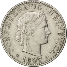 SWITZERLAND, 20 Rappen, 1897, Bern, KM #29, EF(40-45), Nickel, 21.05, 3.97