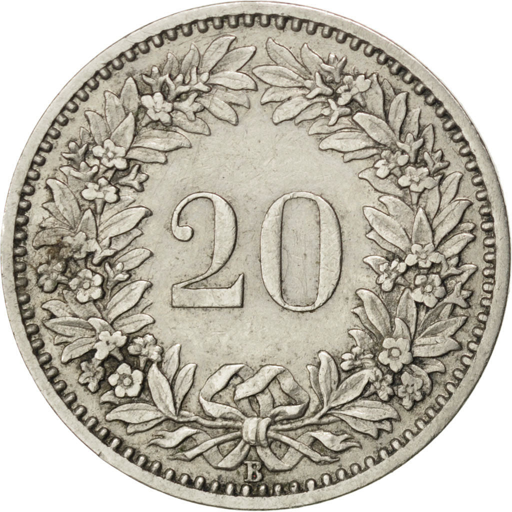 SWITZERLAND, 20 Rappen, 1897, Bern, KM #29, EF(40-45), Nickel, 21.05, 3.97