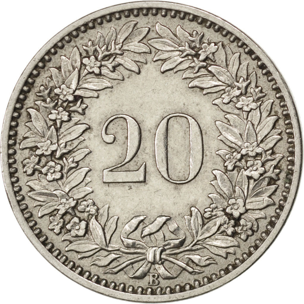 SWITZERLAND, 20 Rappen, 1903, Bern, KM #29, AU(50-53), Nickel, 21.05, 3.97
