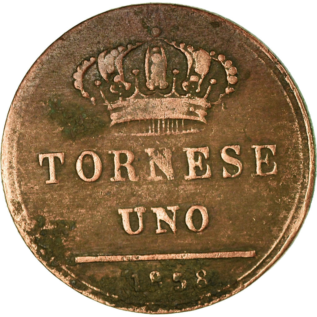 Coin, ITALIAN STATES, NAPLES, Ferdinando II, Tornese, 1858, VF(30-35), Copper