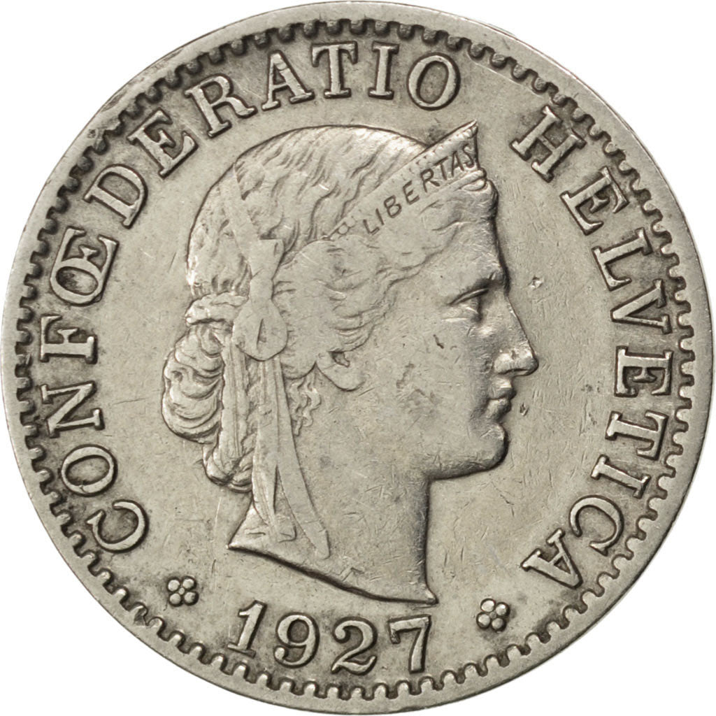 SWITZERLAND, 20 Rappen, 1927, Bern, KM #Pn48, VF(30-35), Nickel, 4.02