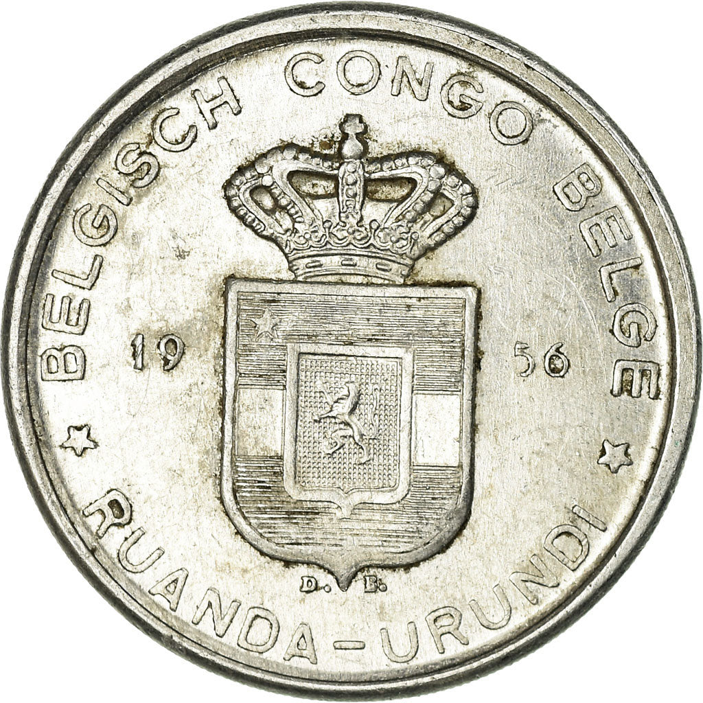 Coin, Belgian Congo, RUANDA-URUNDI, 5 Francs, 1956, EF(40-45), Aluminum, KM:3