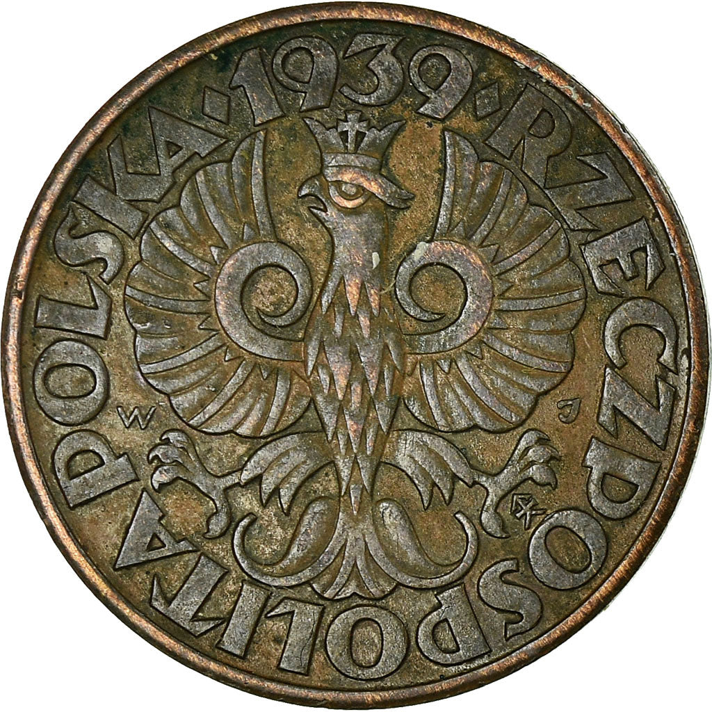 Moneda, Polonia, 5 Groszy, 1939, Warsaw, MBC, Bronce, KM:10a
