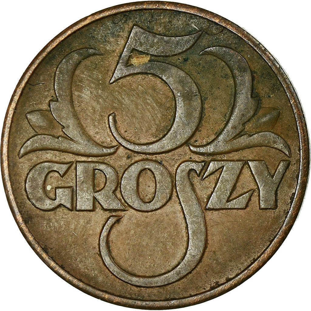 Moneda, Polonia, 5 Groszy, 1939, Warsaw, MBC, Bronce, KM:10a