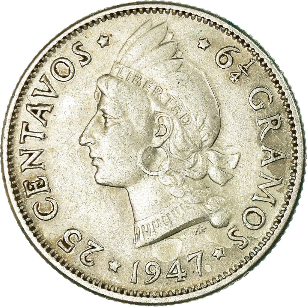 Coin, Dominican Republic, 25 Centavos, 1947, EF(40-45), Silver, KM:20