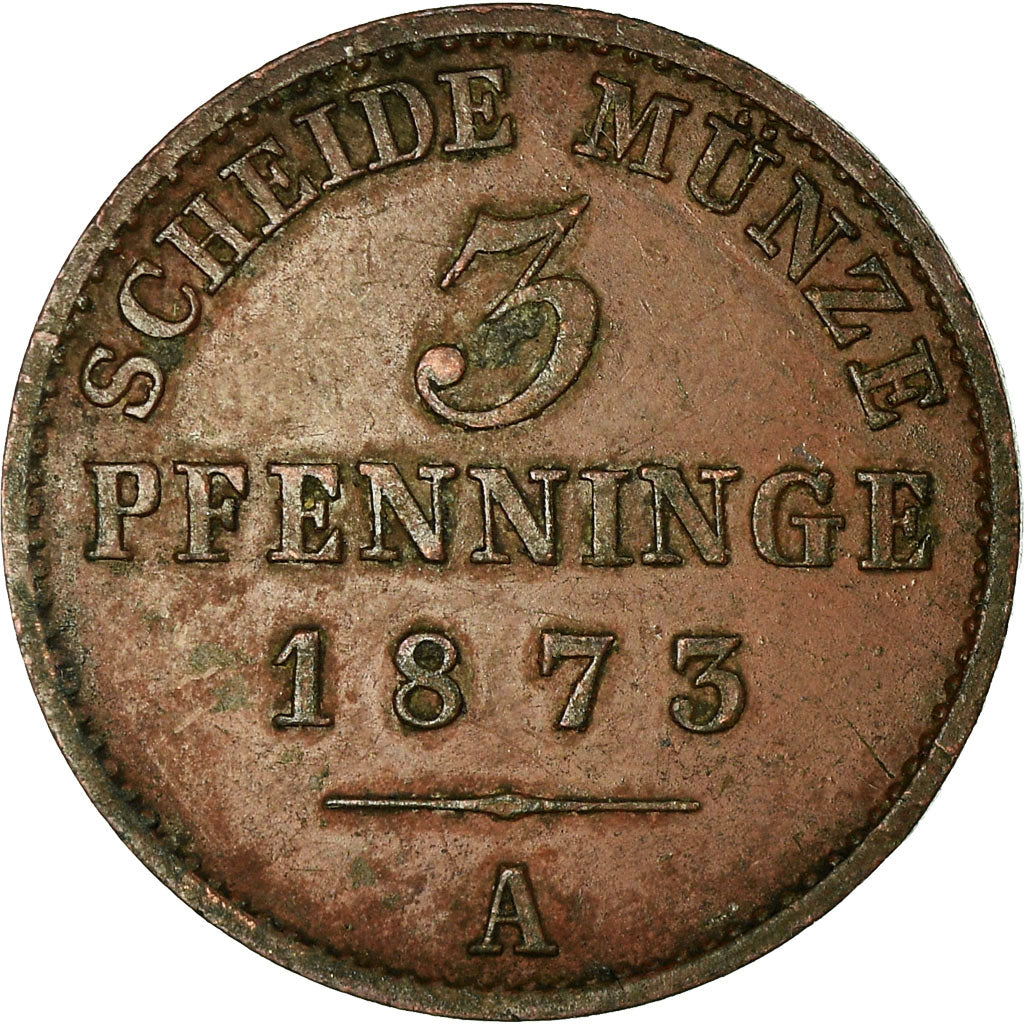 Coin, German States, PRUSSIA, Wilhelm I, 3 Pfennig, 1873, EF(40-45), Copper