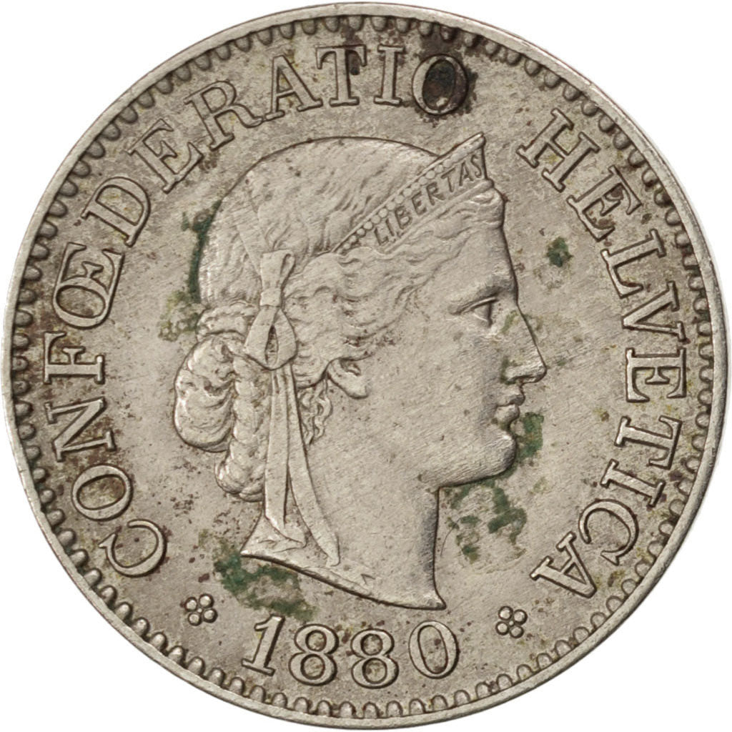 SWITZERLAND, 10 Rappen, 1880, Bern, KM #27, EF(40-45), Copper-Nickel, 19.15,...
