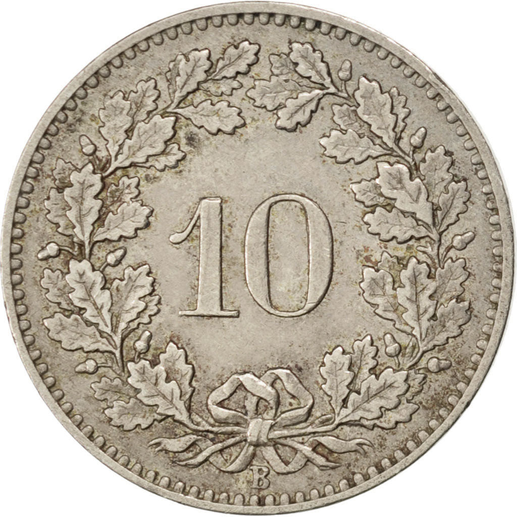 SWITZERLAND, 10 Rappen, 1880, Bern, KM #27, EF(40-45), Copper-Nickel, 19.15,...