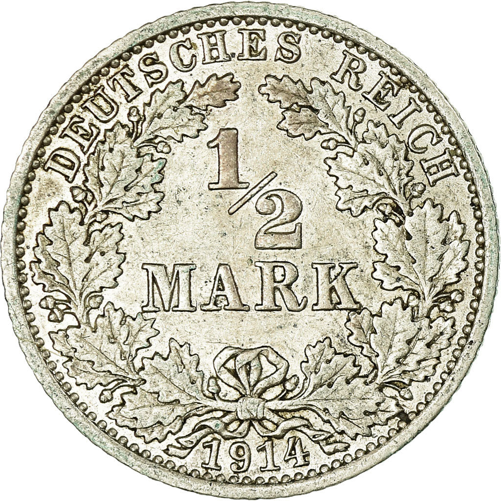 Coin, GERMANY - EMPIRE, 1/2 Mark, 1914, Berlin, EF(40-45), Silver, KM:17