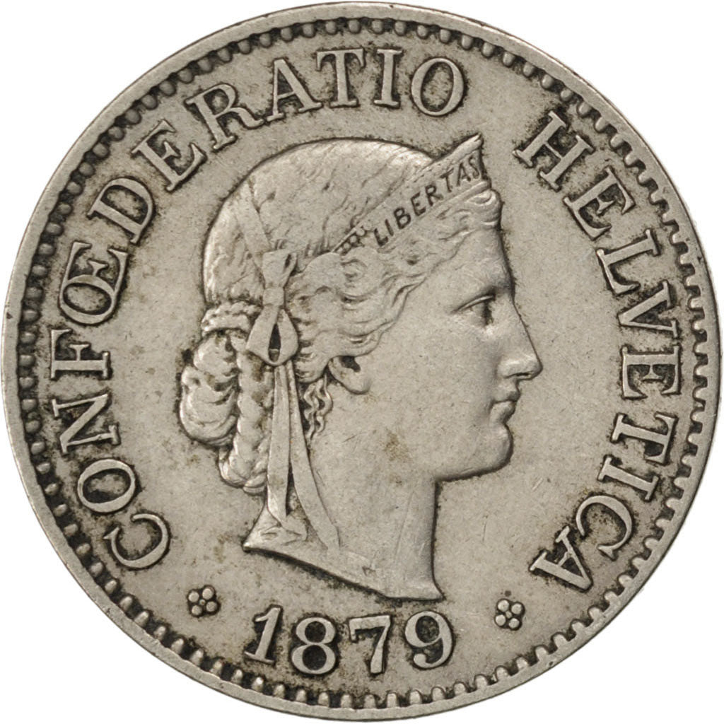 SWITZERLAND, 10 Rappen, 1879, Bern, KM #27, VF(30-35), Copper-Nickel, 19.15,...