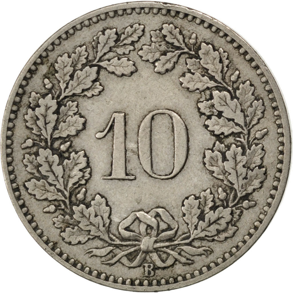 SWITZERLAND, 10 Rappen, 1879, Bern, KM #27, VF(30-35), Copper-Nickel, 19.15,...