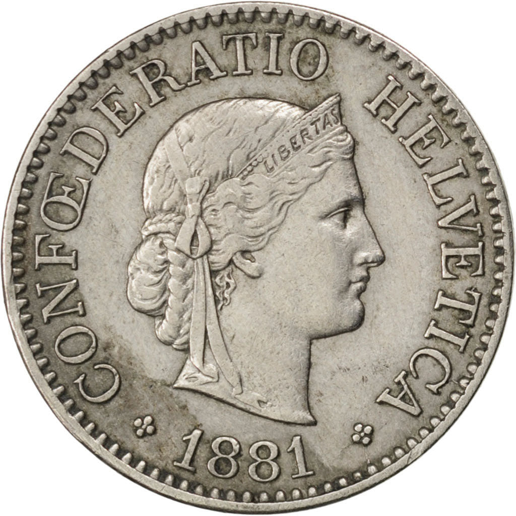 Svizzera, 10 Rappen, 1881, Bern, BB+, Rame-nichel, KM:27
