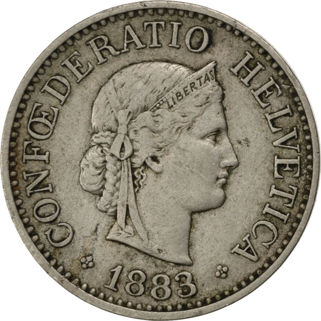 SWITZERLAND, 10 Rappen, 1883, Bern, KM #27, EF(40-45), Copper-Nickel, 19.15,...