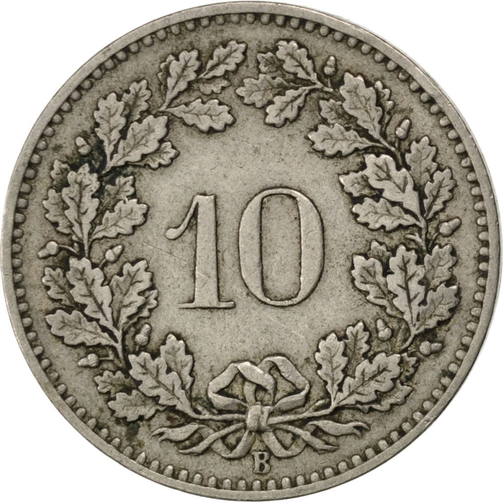 SWITZERLAND, 10 Rappen, 1883, Bern, KM #27, EF(40-45), Copper-Nickel, 19.15,...