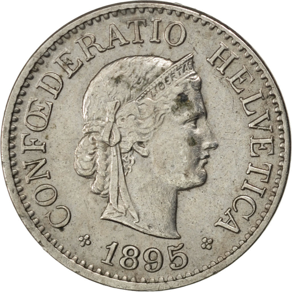 SWITZERLAND, 10 Rappen, 1895, Bern, KM #27, EF(40-45), Copper-Nickel, 19.15,...