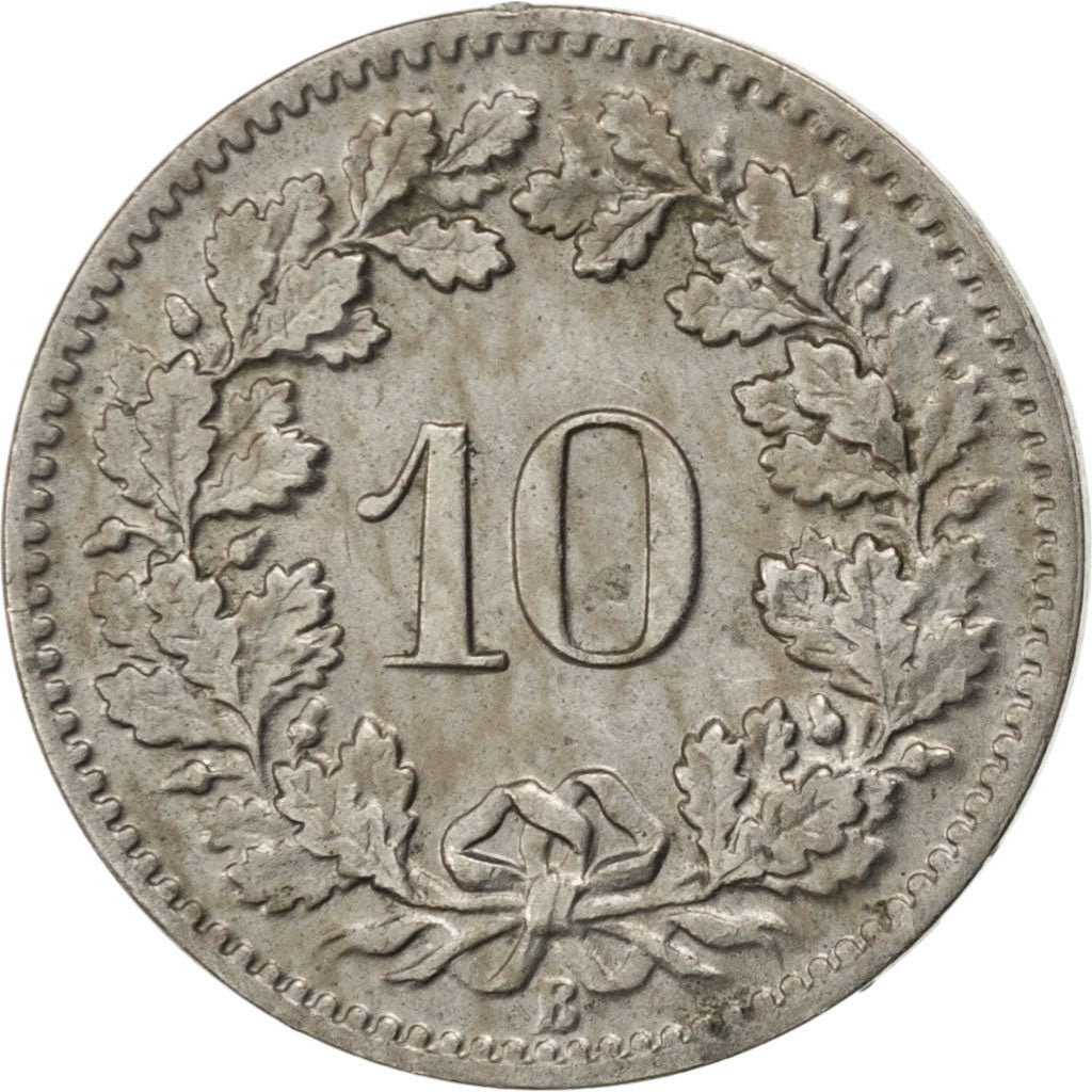 SWITZERLAND, 10 Rappen, 1895, Bern, KM #27, EF(40-45), Copper-Nickel, 19.15,...