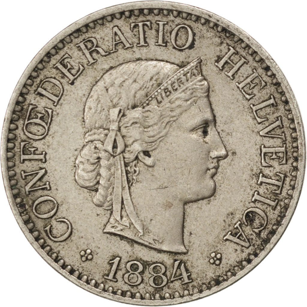 SWITZERLAND, 10 Rappen, 1884, Bern, KM #27, EF(40-45), Copper-Nickel, 19.15,...