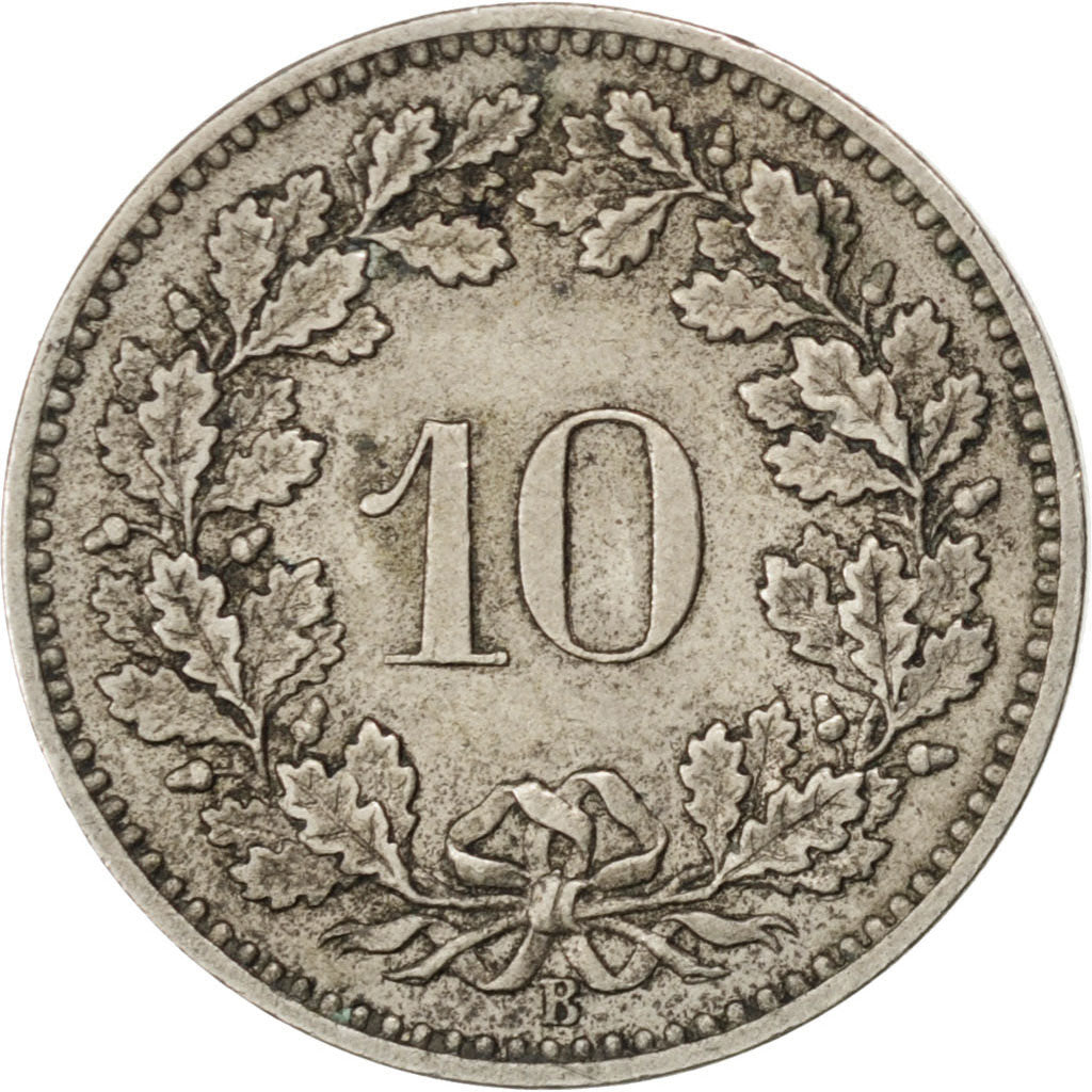 SWITZERLAND, 10 Rappen, 1884, Bern, KM #27, EF(40-45), Copper-Nickel, 19.15,...