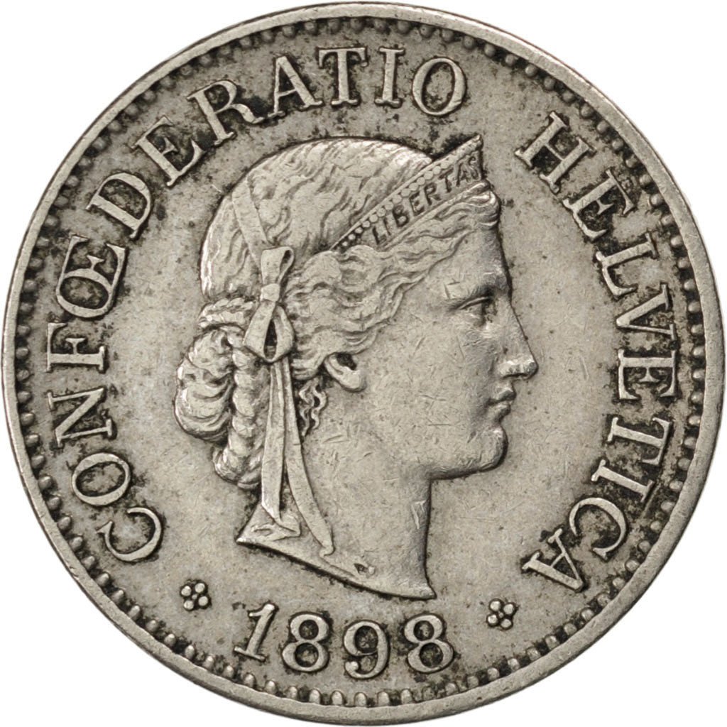 SWITZERLAND, 10 Rappen, 1898, Bern, KM #27, EF(40-45), Copper-Nickel, 19.15,...