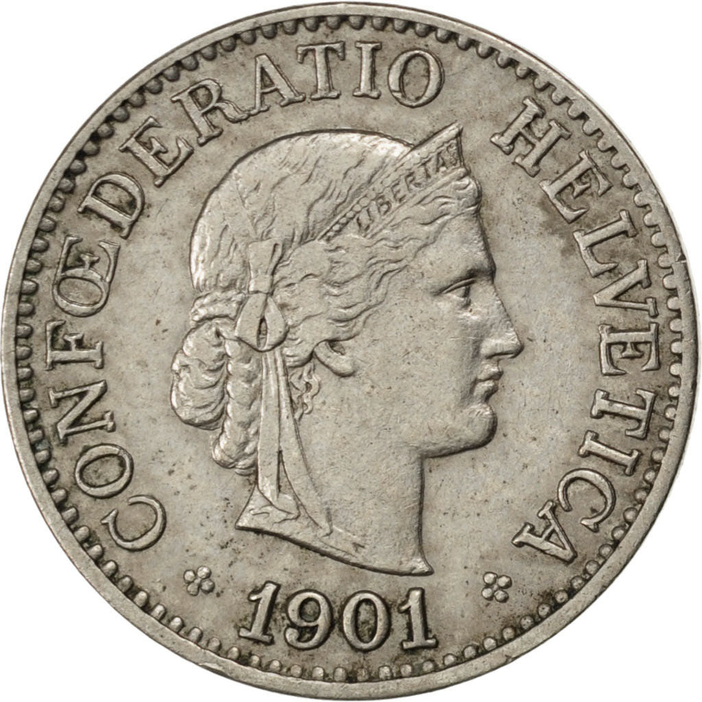 SWITZERLAND, 10 Rappen, 1901, Bern, KM #27, EF(40-45), Copper-Nickel, 19.15,...