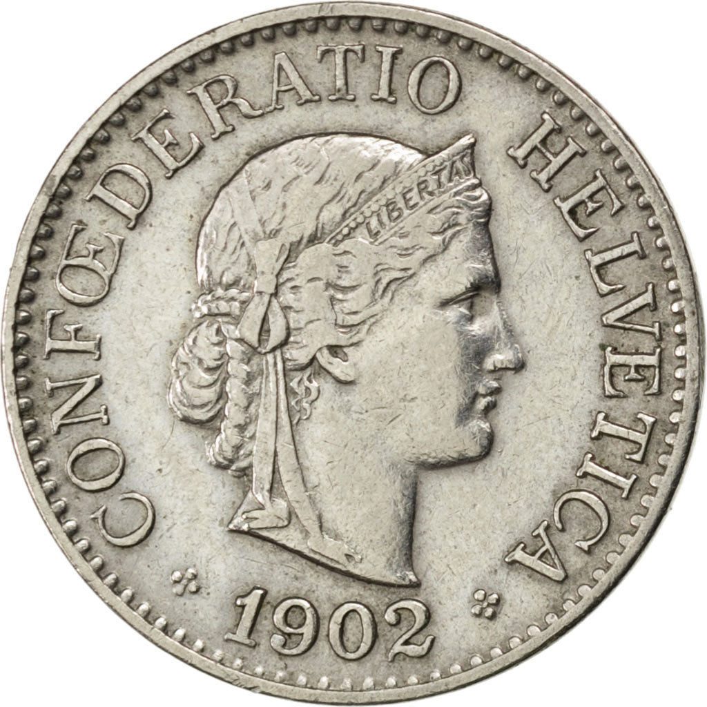 SWITZERLAND, 10 Rappen, 1902, Bern, KM #27, EF(40-45), Copper-Nickel, 19.15,...