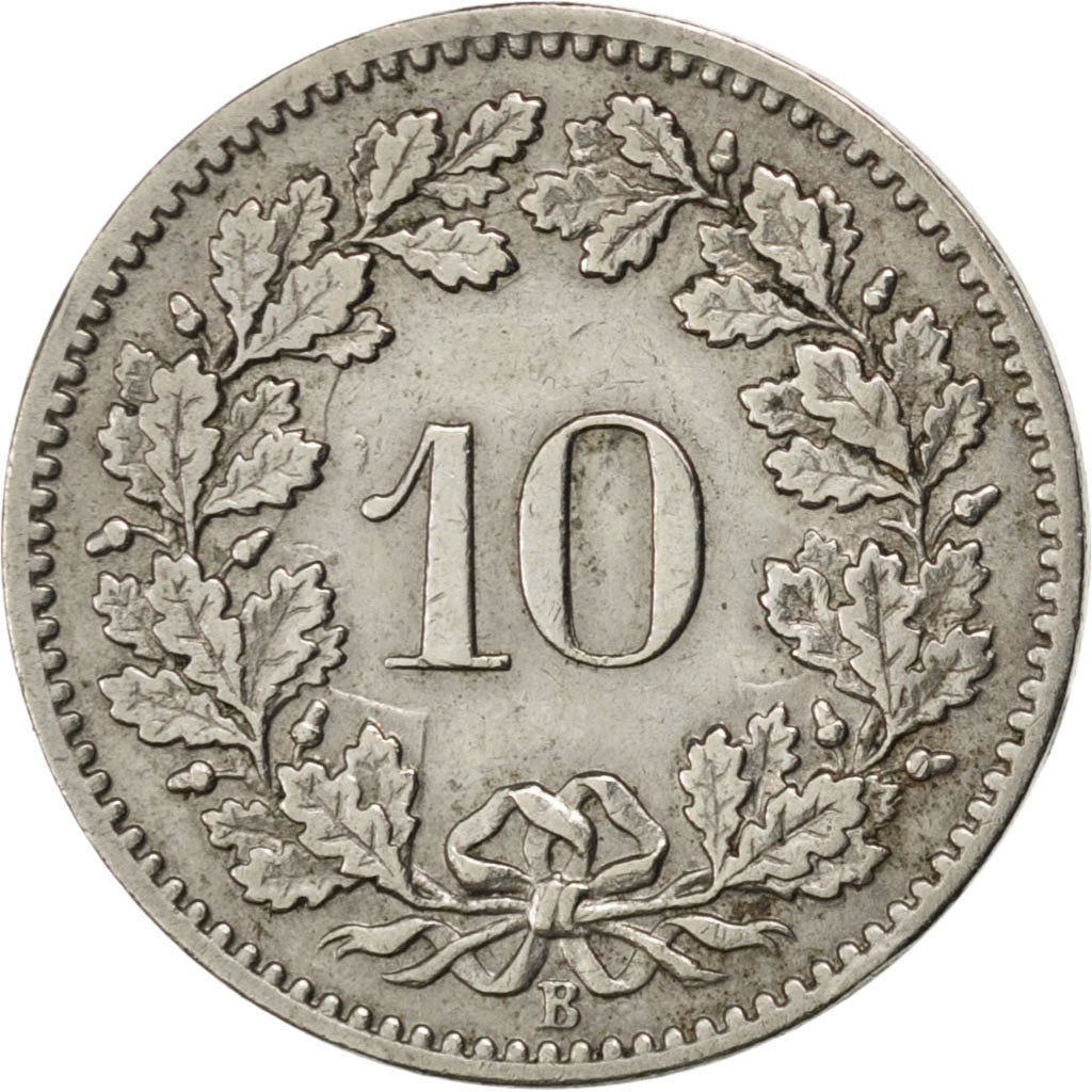 SWITZERLAND, 10 Rappen, 1902, Bern, KM #27, EF(40-45), Copper-Nickel, 19.15,...