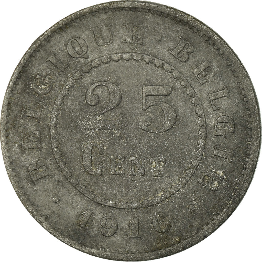 Moneta, Belgia, 25 Centimes, 1916, VF(30-35), Cynk, KM:82