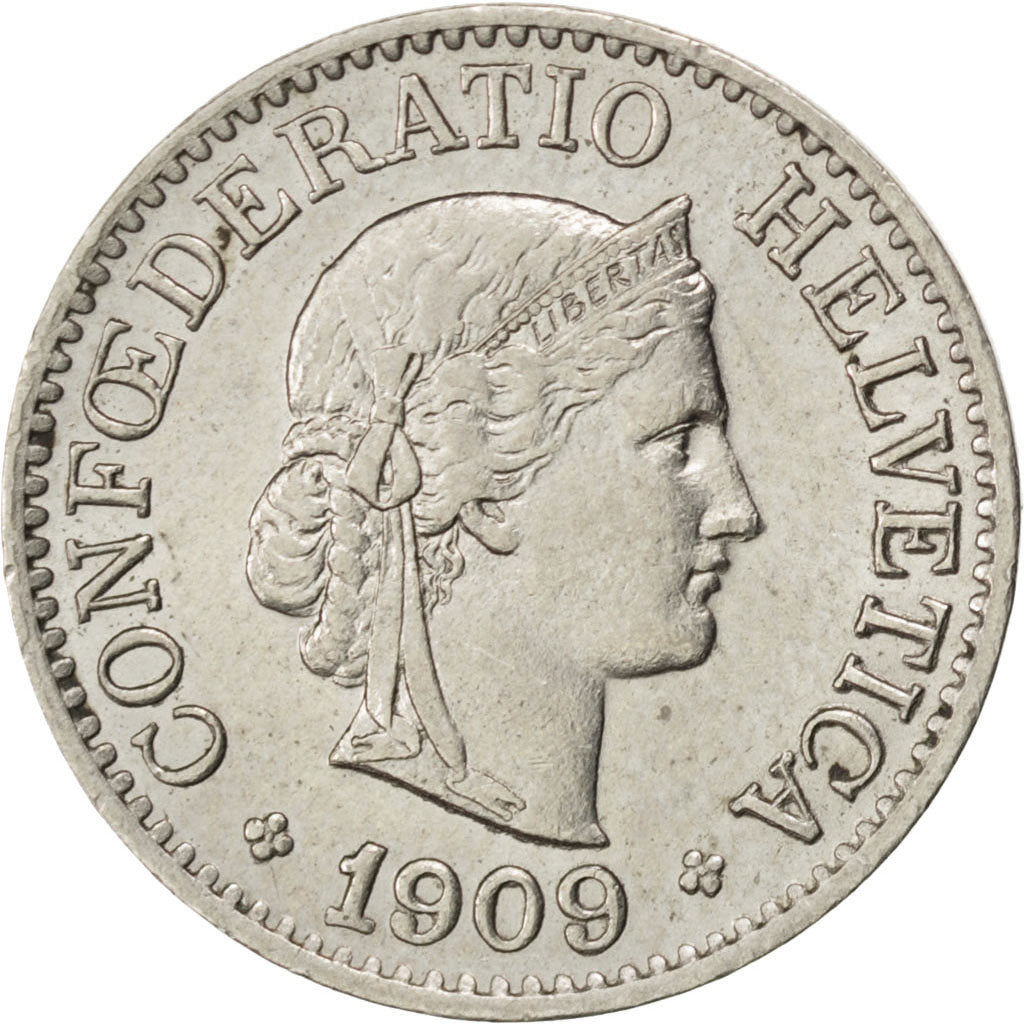 SWITZERLAND, 10 Rappen, 1909, Bern, KM #27, AU(55-58), Copper-Nickel, 19.15,...
