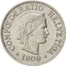 SWITZERLAND, 10 Rappen, 1909, Bern, KM #27, AU(55-58), Copper-Nickel, 19.15,...