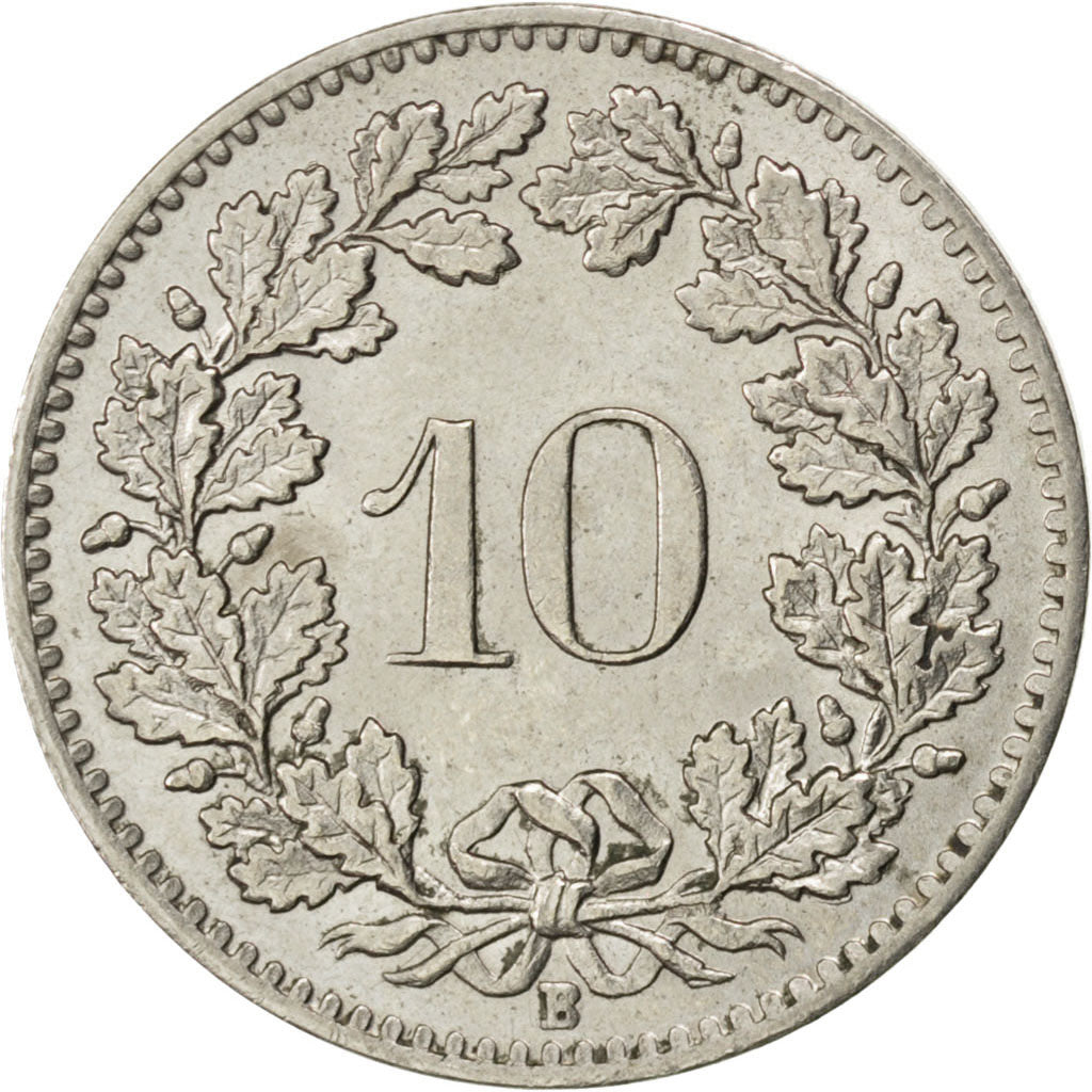 SWITZERLAND, 10 Rappen, 1909, Bern, KM #27, AU(55-58), Copper-Nickel, 19.15,...