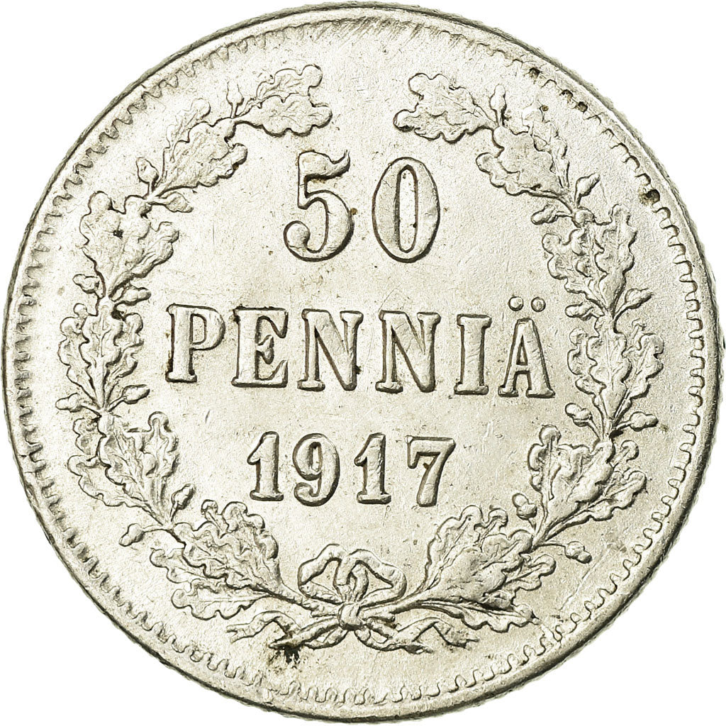 Coin, Finland, Nicholas II, 50 Penniä, 1917, AU(55-58), Silver, KM:20