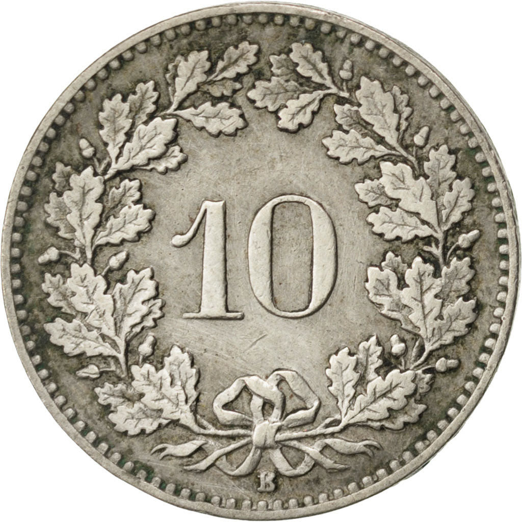 SWITZERLAND, 10 Rappen, 1911, Bern, KM #27, EF(40-45), Copper-Nickel, 19.15,...