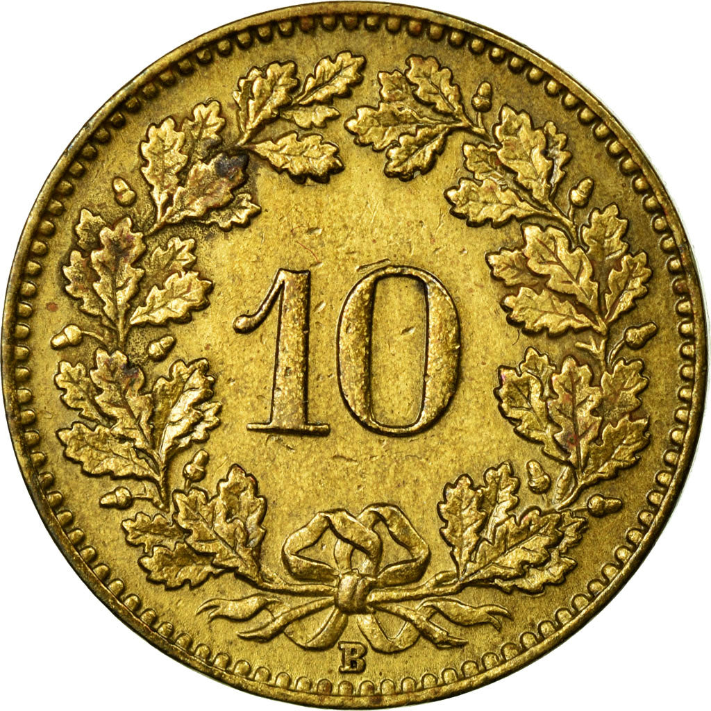 Coin, Switzerland, 10 Rappen, 1918, Bern, EF(40-45), Brass, KM:27A