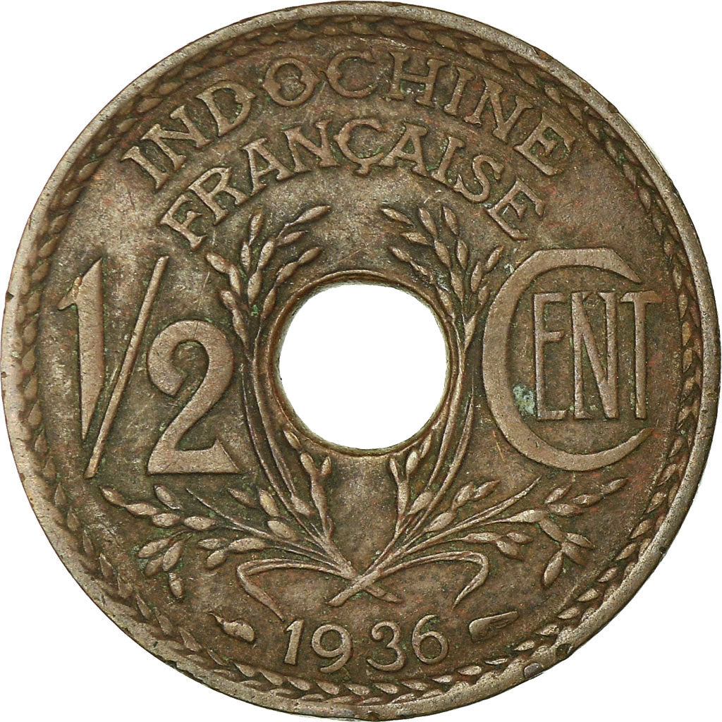 Coin, FRENCH INDO-CHINA, 1/2 Cent, 1936, Paris, VF(30-35), Bronze, KM:20