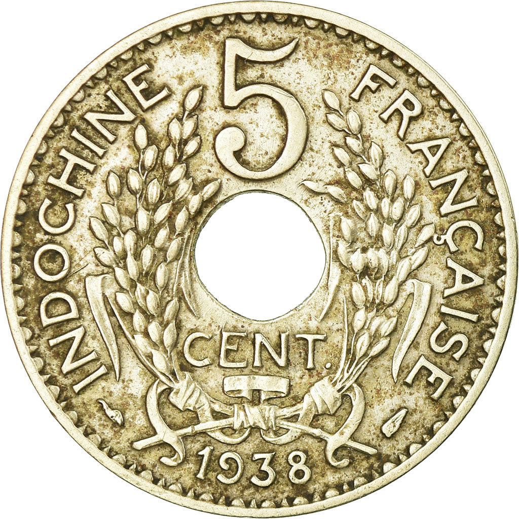 Moneta, FRANCUSKIE INDOCHINY, 5 Cents, 1938, Paris, EF(40-45), Mosiądz niklowy