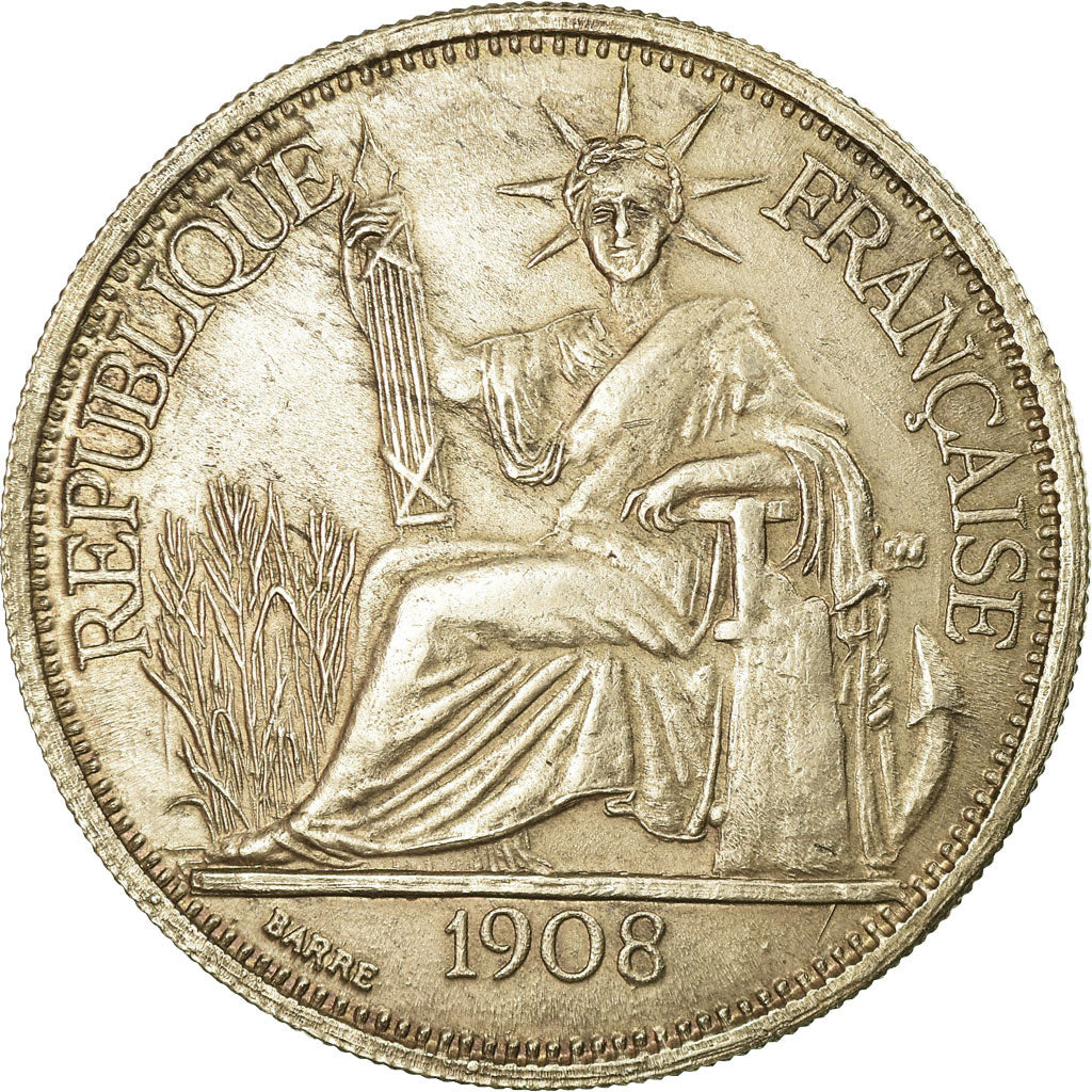Moneta, INDOCINA FRANCESE, Piastre, 1908, Paris, FAUX, SPL-, Argento, KM:5a.1