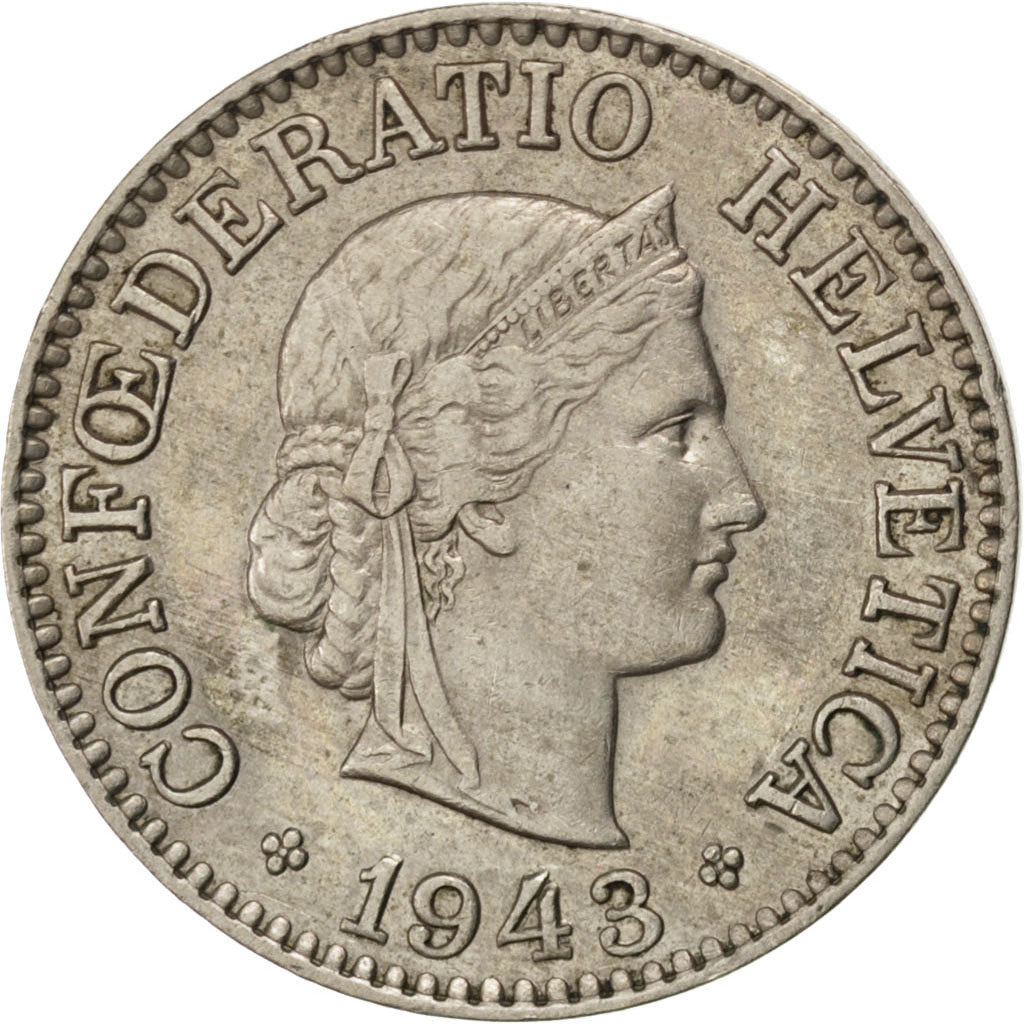 SWITZERLAND, 10 Rappen, 1943, Bern, KM #27, AU(55-58), Copper-Nickel, 19.15,...