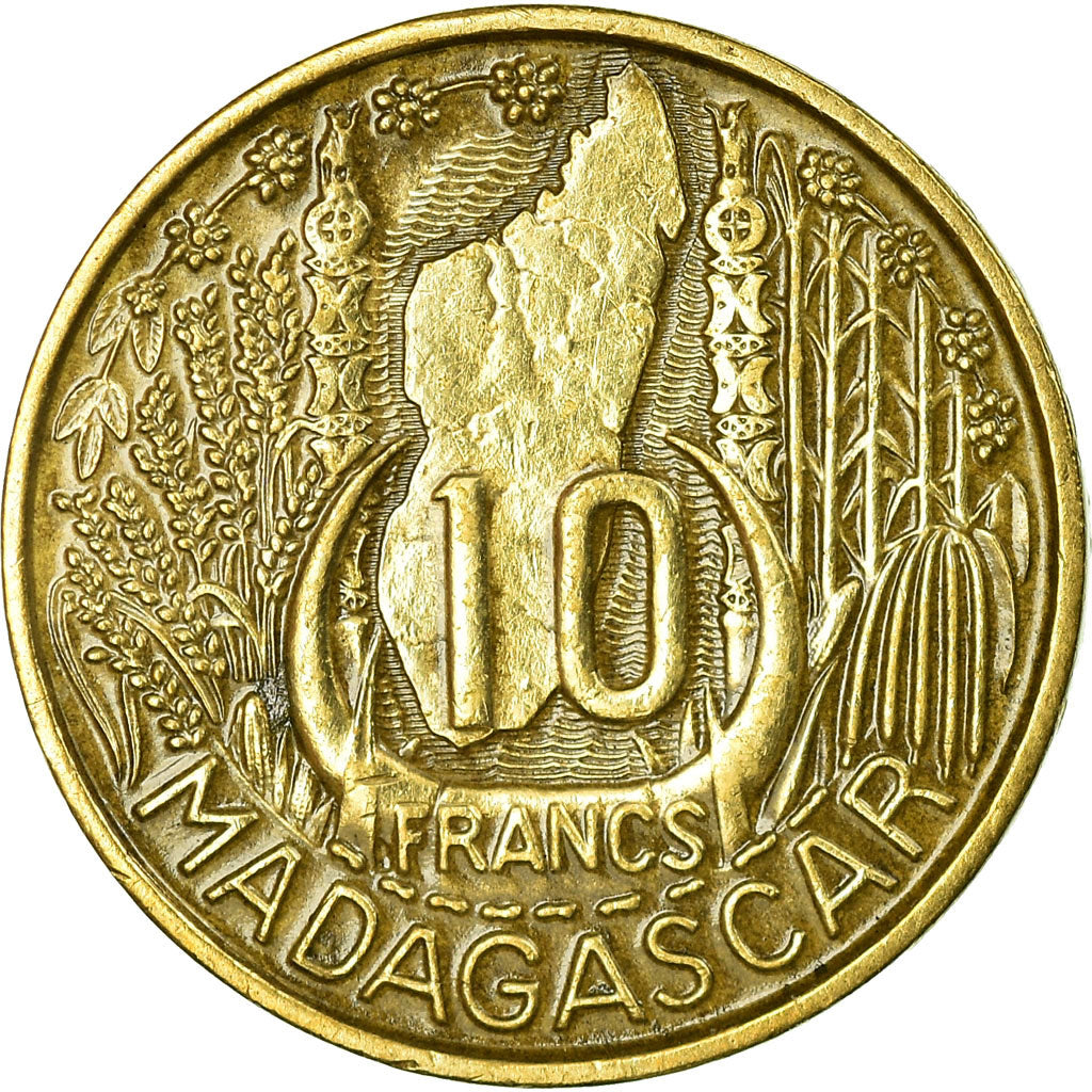 Coin, Madagascar, 10 Francs, 1953, Paris, AU(55-58), Aluminum-Bronze, KM:6